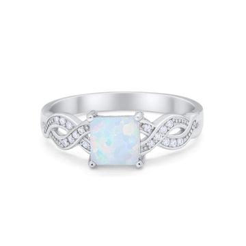 Solitaire Infinity Shank Ring Princess Lab Created White Opal 925 Sterling Silver